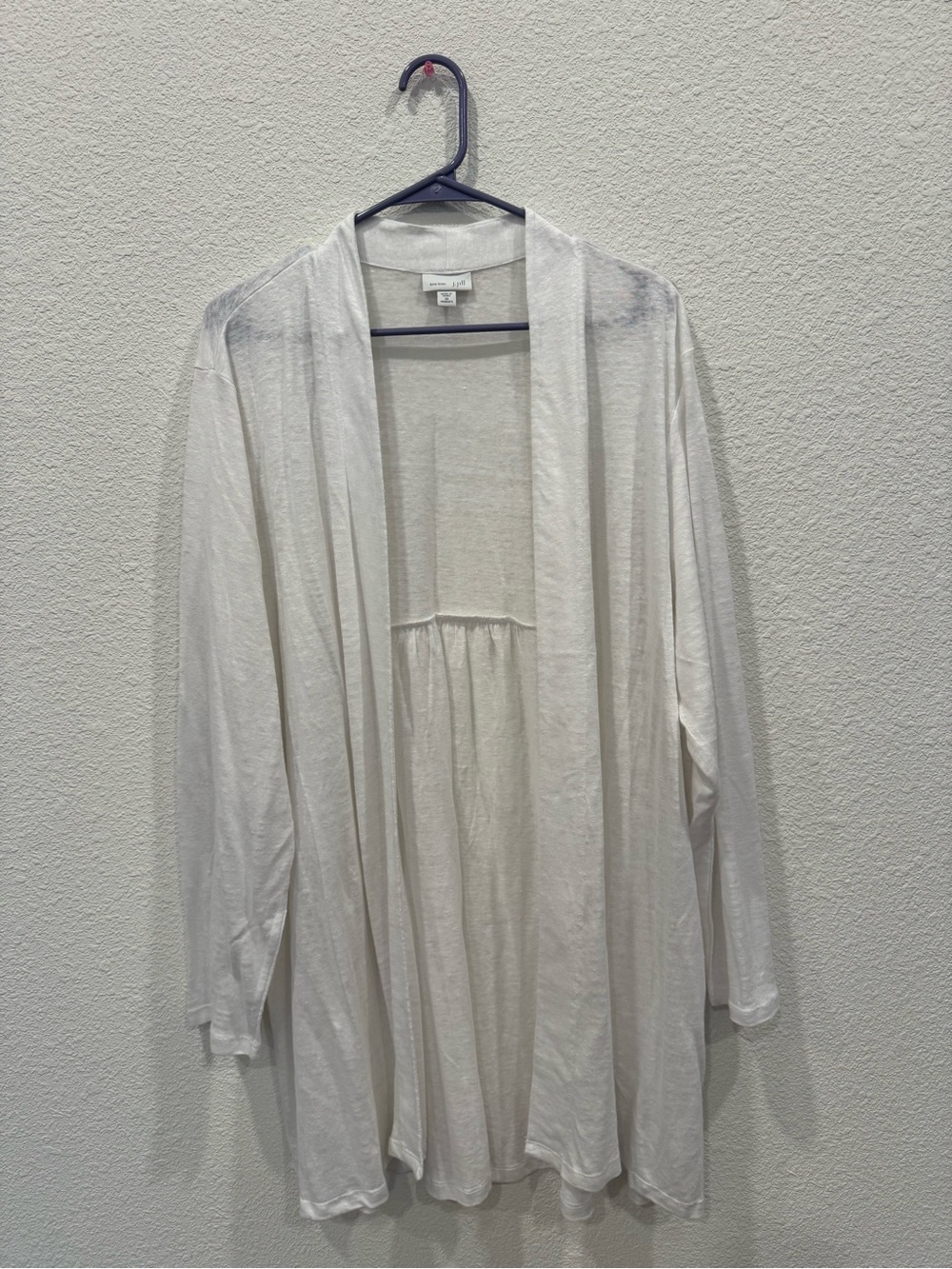 J.Jill Love Linen 100% Linen Open Front Cardigan Duster White 3X